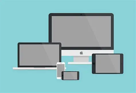 Imagem mostrando eletrônicos como Celulares, Tablet e Monitores minimalistas